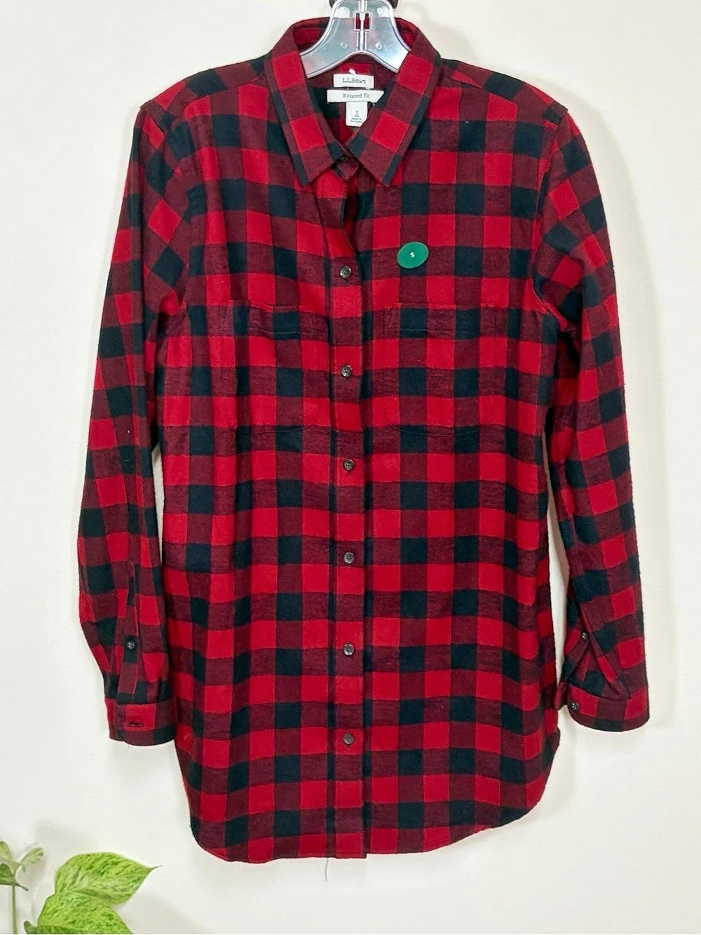 L.L.Bean Scotch Plaid Flannel Tunic Plaid Flannel Shirt in Red & Black Size